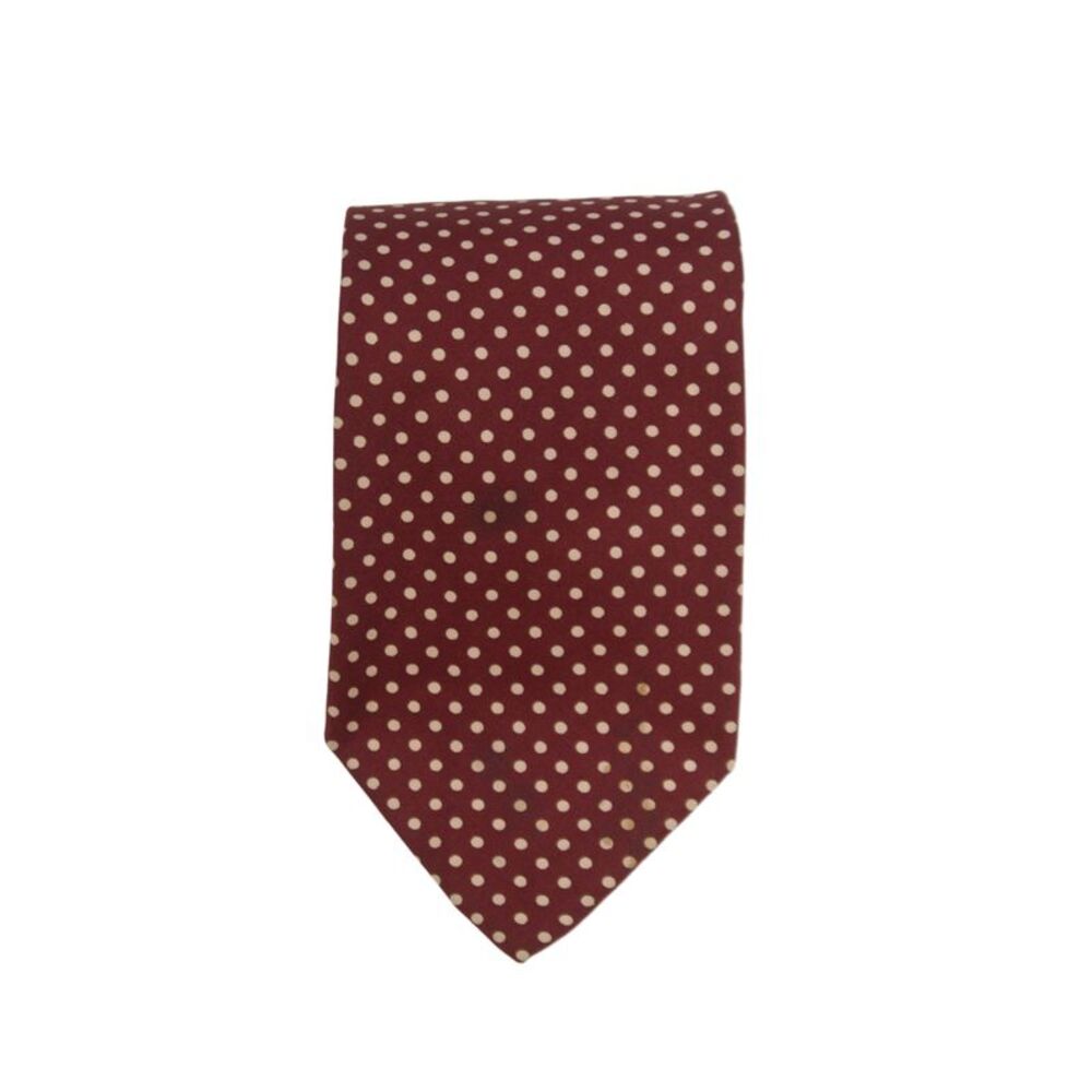 Paul Stuart Mens Silk Polka Dot Wide Necktie Red Beige